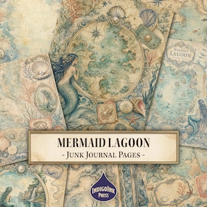 Pagine per junk journal a tema Laguna delle Sirene, Oceano, Mare, Conchiglie, Mappe della Laguna, Biglietti di Perle, Junk Journal Stampabile, Download Digitale, Carta per Scrapbook