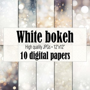 White Bokeh Digital Paper, Christmas Bokeh Overlay, White Glitter Bokeh Light, Junk Journal Ephemera Scrapbook Paper, White Glitter Paper