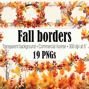 Fall Border PNG, Fall Leaves Wreath PNG, Watercolor Border Frame Clipart, Fall Border Clipart, Fall Wreath Clipart, Fall Wreath PNG