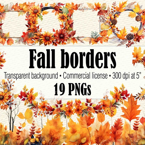 Fall Border PNG, Fall Leaves Wreath PNG, Watercolor Border Frame Clipart, Fall Border Clipart, Fall Wreath Clipart, Fall Wreath PNG
