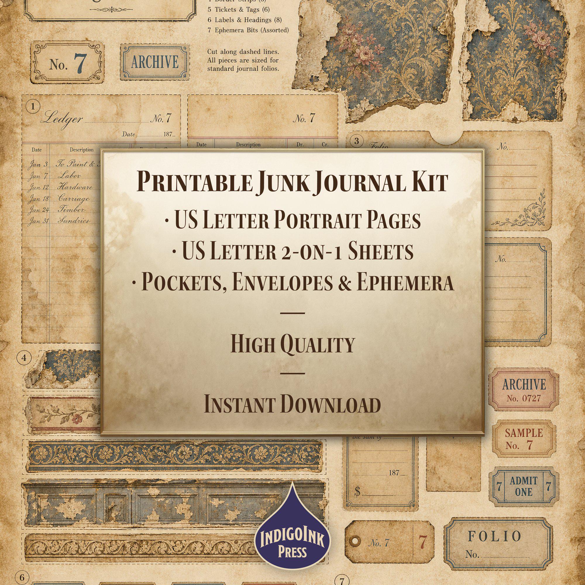 Torn Wallpaper Junk Journal Kit, Shabby Chic Digital Paper Pack ...