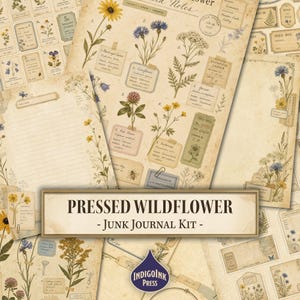 Pressed Wildflower Junk Journal Kit, Field Notes, Wildflower Ephemera, Vintage Botanical, Letter Writing Set, Printable Digital Download