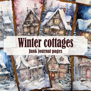 Winterhut Kerstdorp Junk Journal Pagina's, Winter Wonderland Winter Ephemera, Kersthut Wintertafereel December Scrapbook