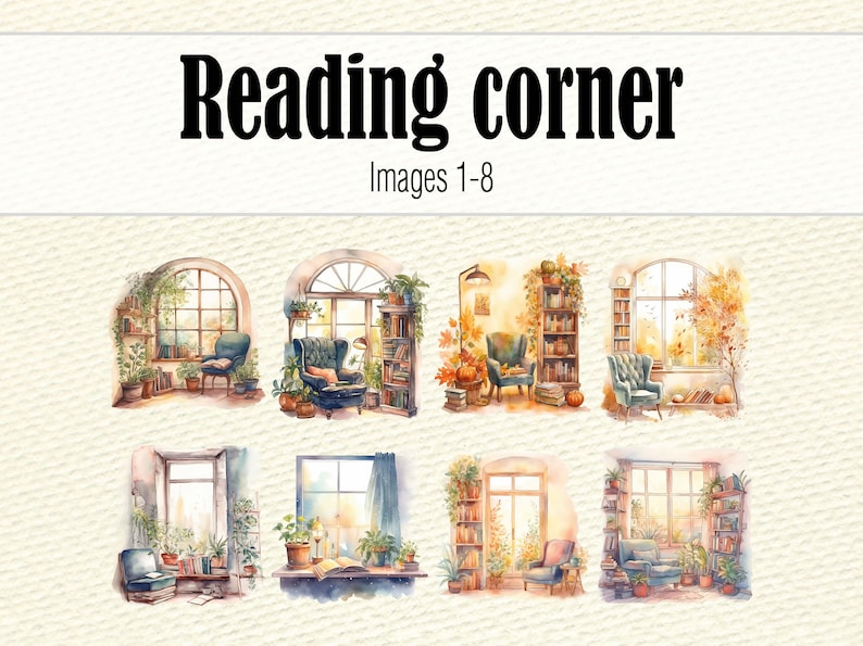Reading Nook Books Clipart, Book Nook Library Clipart, Cozy Reading ...