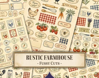 Rustic Farmhouse Fussy Cuts, Rustic, Farmhouse, Rustic Ephemera, Red Barn, Junk Journal, Printable Ephemera, Digital Download