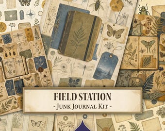 Field Station Junk Journal Kit, Dark Academia, Botanical Ephemera, Antique Field Notes, Journal Inserts, Wax Seal, Printable Digital