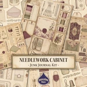 Kit de diario de costura estilo "Coinwork Cabinet Junk Journal", efímeros de costura estilo "Dark Academia", diario botánico, sello de cera, forro para sobre, descarga digital imprimible.