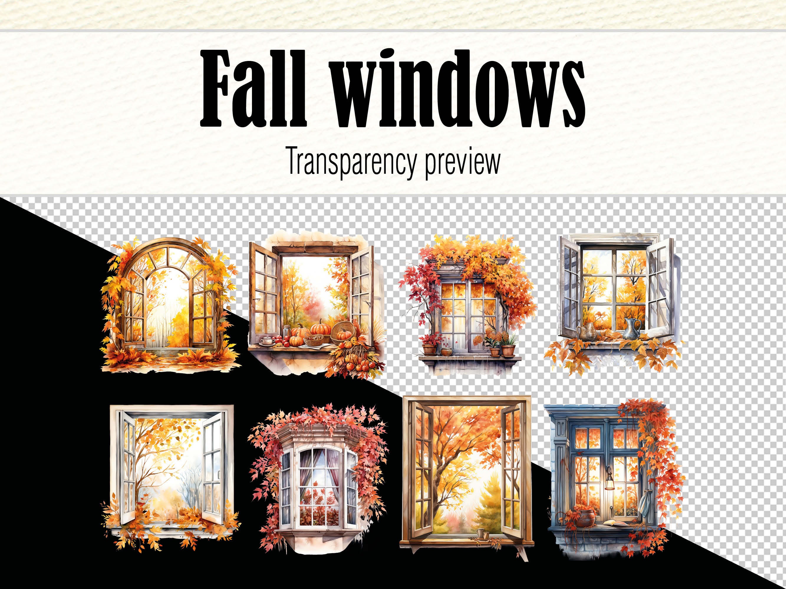 Fall Window Clipart, Cozy Autumn Clipart, Window PNG Boho Fall Clipart ...