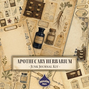 Apothecary Herbarium Junk Journal Kit, Botanical Ephemera, Curiosity Cabinet, Apothecary Jars, Herbarium Labels, Printable Digital Download