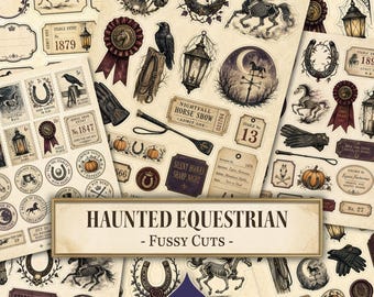 Haunted Equestrian Fussy Cuts, Haunted Horse, Gothic Equestrian, Halloween, Horse, Horse Lover, Printable Ephemera, Digital Download