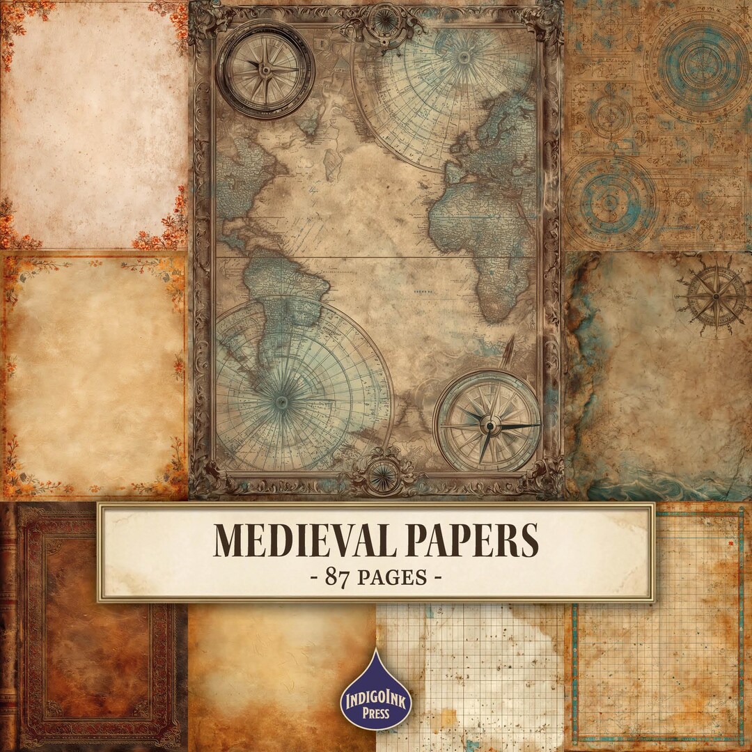 Medieval Parchment Junk Journal Pages, Printable Fantasy Paper Kit ...