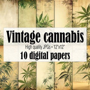 Papel de carta vintage de maconha, papel digital de álbum de recortes de cannabis, papel de embrulho de ervas daninhas, diário de lixo, coisas efêmeras, arte de cannabis, papel vintage