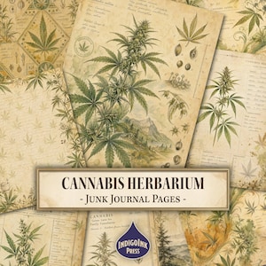 Cannabis Herbarium Junk Journal Pages, Vintage Letters, Junk Journal Printable, Digital Download, Scrapbook Paper