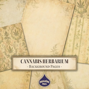 Cannabis Herbarium Background Pages, Printable Digital Paper, Junk Journal Backgrounds, Digital Download