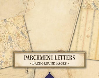 Páginas de fundo com letras em pergaminho, papel digital imprimível, fundos para diário de arte, download digital