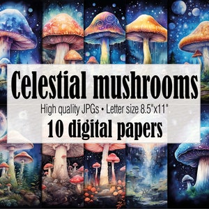 Magic Mushroom Digital Paper, Fantasy Mushroom Wallpaper, Fairy Mushroom Junk Journal Pages, Cottagecore Magic Mushroom Art