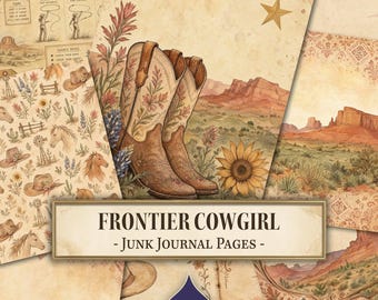Junk-Journal-Seiten im Western-Stil, Western-Journal, Frontier-Szenen, Junk-Journal-Vorlage zum Ausdrucken, Digitaler Download, Scrapbook-Papier