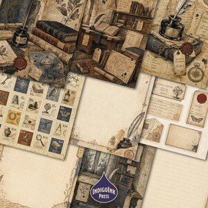Scriptorium Salvage Junk Journal Kit, Dark Academia, Wax Seal, Collage Supplies, Vintage Scrapbooking, Printable Digital Download image 2