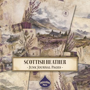 Scottish Heather Junk Journal Pages, Highland Cottagecore, Travel Journal, Note Cards, Junk Journal Printable, Digital Download