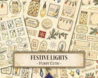 Festive Lights Fussy Cuts, Fairy Lights, String Lights, Christmas Lights, Festive Ephemera, Christmas, Printable Ephemera, Digital Download