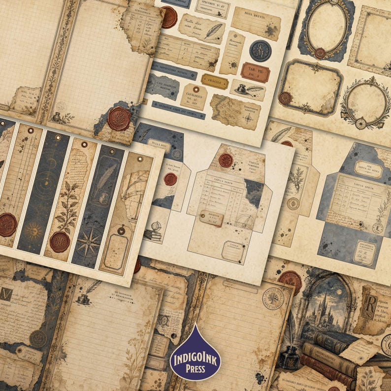 Scriptorium Salvage Junk Journal Kit, Dark Academia, Wax Seal, Collage Supplies, Vintage Scrapbooking, Printable Digital Download image 4