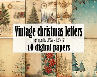 Papier à lettres vintage du Père Noël, Invitation de Noël rétro imprimable, Papier numérique d’hiver éphémère de Noël, Winter Junk Journal