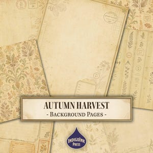 Autumn Harvest Background Pages, Printable Digital Paper, Junk Journal Backgrounds, Digital Download