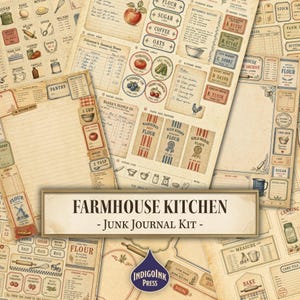 Farmhouse Kitchen Junk Journal Kit, Recipe Cards, Vintage Kitchen, Rustic Recipes, Cooking Journal, Printable Digital Download