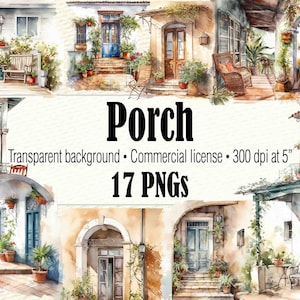 Watercolor Porch Clipart, Farmhouse Clipart, Watercolor House Clipart, House PNG, Farm Clipart, Watercolor Home Clipart