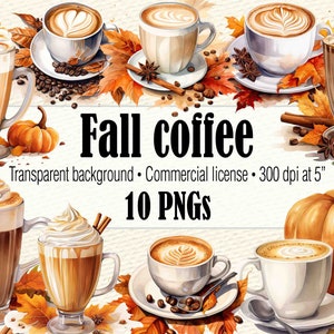 Clipart de café de outono, clipart de chocolate quente, clipart de xícara de café, clipart de abóbora com especiarias, clipart de café com leite PNG, chocolate quente PNG, caneca de café