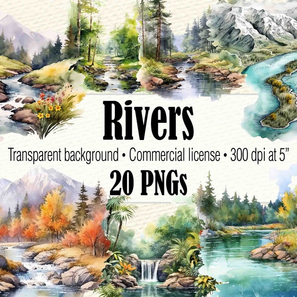 Watercolor River Clipart, River PNG, River Scene Mountain PNG, National Park PNG, Nature Camping Clipart, Hiking Landscape Clipart