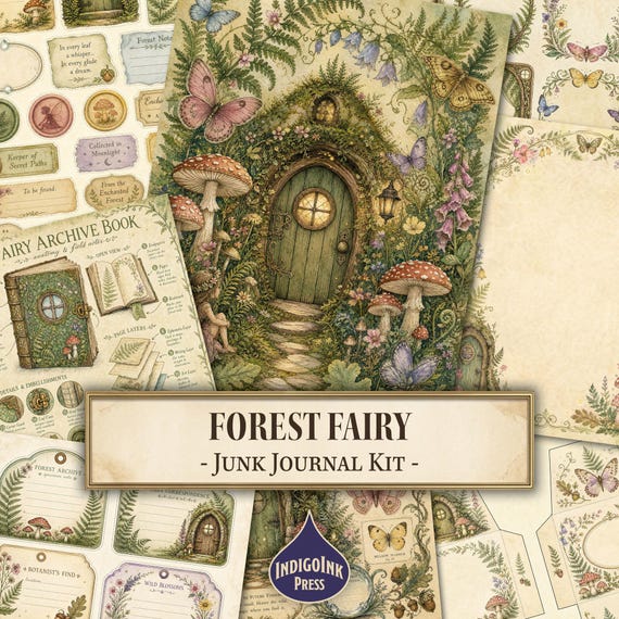 Enchanted Forest Junk Journal Kit, Fairy Ephemera, Botanical Journal, Cottagecore Woodland, Printable Digital Download