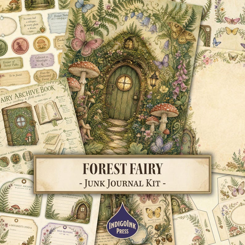 Enchanted Forest Junk Journal Kit, Fairy Ephemera, Botanical Journal, Cottagecore Woodland, Printable Digital Download image 1
