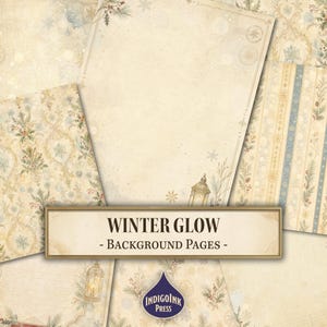 Winter Glow Background Pages, Printable Digital Paper, Junk Journal Backgrounds, Digital Download