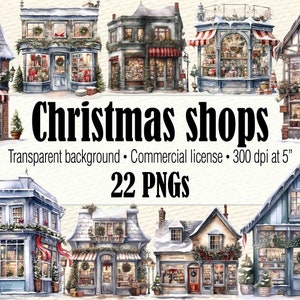 Storefront Watercolor Winter Village Clipart, Christmas Village Christmas Scene PNG, Watercolor Porch Clipart, Coffee Shop Clipart