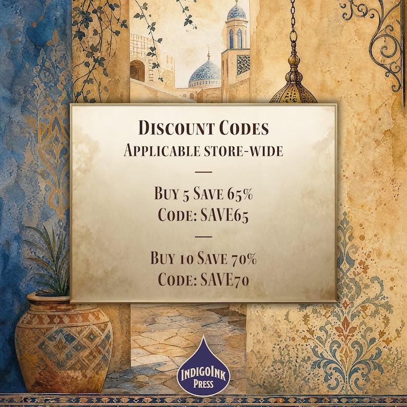 Arabian Nights Junk Journal Pages, Watercolor Islamic Patterns, Mystic Digital Papers, Line Art, Junk Journal Printable, Digital Download image 6