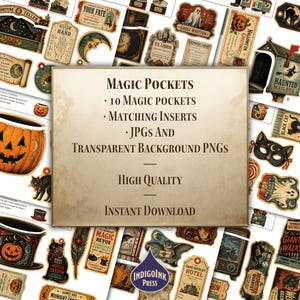 Retro Frights Magic Pockets, Vintage Halloween Junk Journal Kit, Printable Ephemera, Journal Pockets, Digital Download image 5