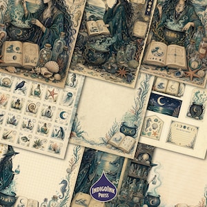 Sea Witch Junk Journal Kit, Grimoirepagina's, Heksenjournal, Apothekersdagboek, Botanische efemera, Spreukenboek, Printbare digitale download afbeelding 2