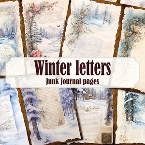 Cartas manuscritas Páginas de diarios basura de invierno, Cartas navideñas vintage Shabby Chic Journal, Cartas victorianas antiguas, Nieve de diciembre