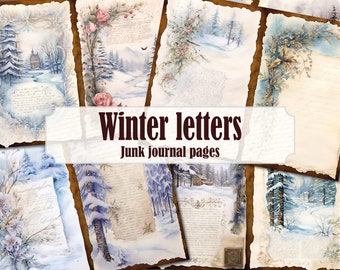 Lettre manuscrite Winter Junk Journal Pages, lettres de Noël vintage Shabby Chic Journal, lettres victoriennes antiques, neige de décembre