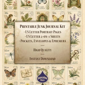 Enchanted Forest Junk Journal Kit, Fairy Ephemera, Botanical Journal, Cottagecore Woodland, Printable Digital Download image 6