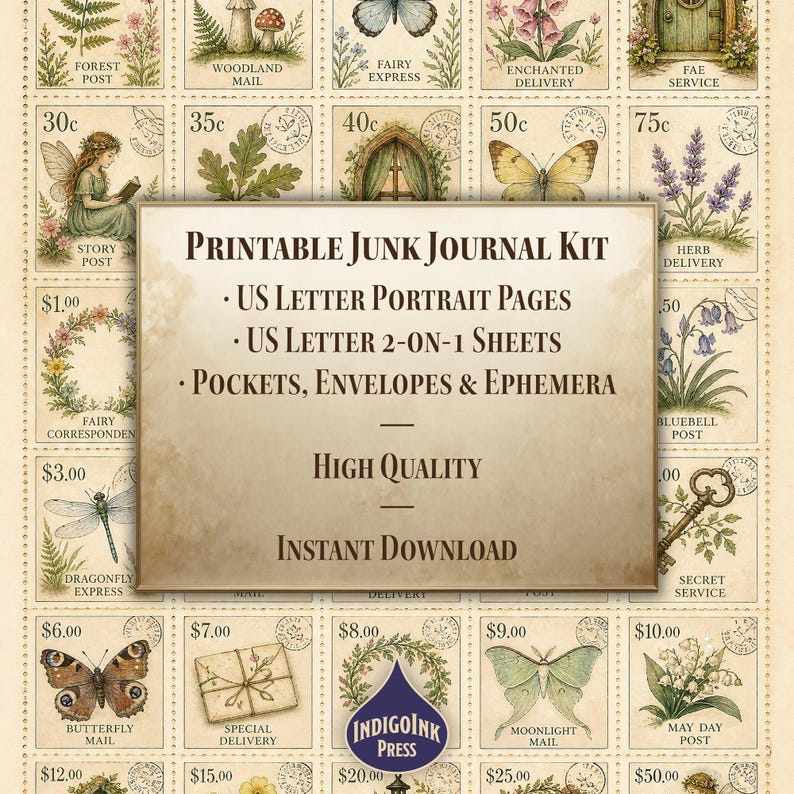 Enchanted Forest Junk Journal Kit, Fairy Ephemera, Botanical Journal, Cottagecore Woodland, Printable Digital Download image 6