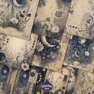 Celestial Botanical Junk Journal Pages, Moon Phase Charts, Star Maps, Garden Labels, Junk Journal Printable, Digital Download image 3