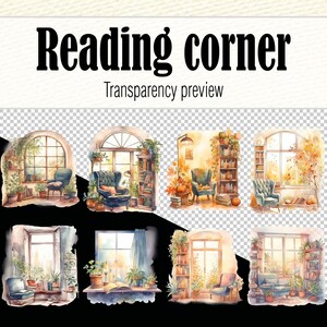Reading Nook Books Clipart, Book Nook Library Clipart, Cozy Reading ...
