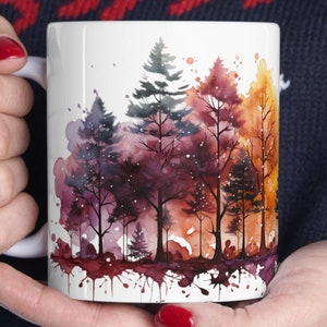 Christmas Tree Coffee Mug Pine Tree Forest Ceramic Mug Watercolor Abstract Home Decor Winter Woodland Themed Gifts Snowy Winter Popular Mugs