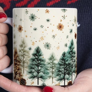 Winter Mug 11oz Winter Evergreen Coffee Mug Winter Ceramic Pine Tree Cup Falling Snow Tea Mug Snowy Winter Print Winter Snowfall Winter Gift