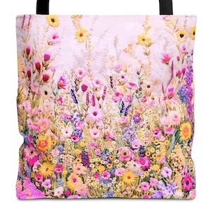 Pink Floral Einkaufstasche Gestickte Blumenhandtasche Pink Botanische Zubehör Geschenk Stickerei Cary Pink Floral Geschenke für ihre Mutter Freundin