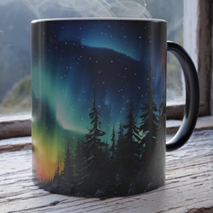Color Morphing Northern Lights Coffee Mug: Aurora Borealis Celestial Art