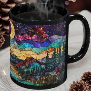 Northern Lights Mug Stained Glass Aurora Borealis 15oz Ceramic Coffee Cup Celestial Drinkware