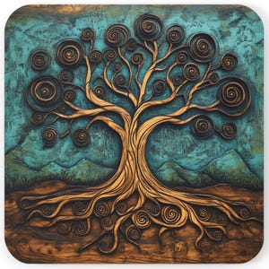 Tree Of Life Corkwood Coaster: Whimsical Nature Decor